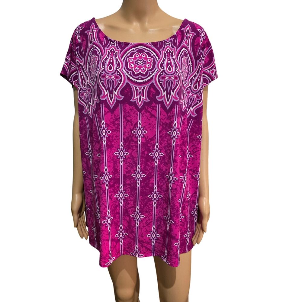 Bob Mackie Wearable Art Pink Purple Print Sleeveless Top 3X NWT
